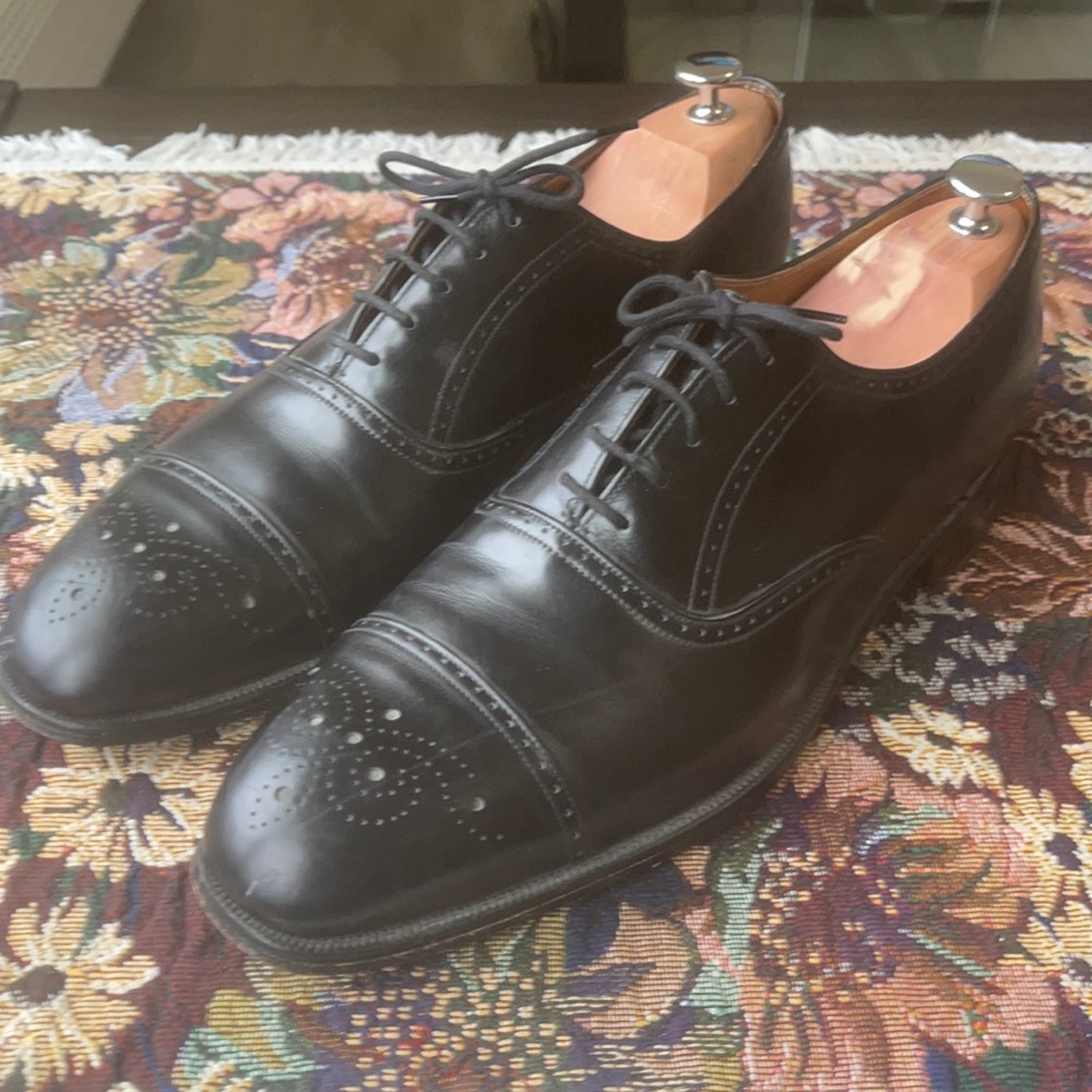 Cheaney Royal Tweed Premium Grade Black Leather Cap toe Oxford Shoes Men…